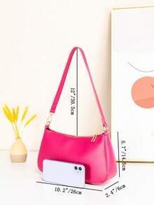 Tas Baguette Satu Bahu Minimalis Modis yang Bisa Diselipkan di Bawah Lengan - Hot Pink - View 2