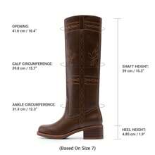 Women's Knee High Boots Pull-On Tall Shaft With Western Stitching Vintage Style Comfortable Square Toe Boots For Women - Màu nâu Sô-cô-la - Xem 3