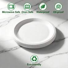 100 chiếc đĩa dùng một lần làm từ sợi mía, đĩa siêu phân hủy sinh học được làm từ 100% sợi mía tự nhiên, chống dầu mỡ và chống rách, thích hợp cho các bữa tiệc và sử dụng hàng ngày. - trắng - Xem 4
