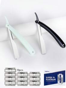 1PC Safety Razor Travel Kit – 10 Stainless Steel Blades & Handle, Portable Shaver For Summer Vacation, Back-To-School & Daily Commute, Grooming Essential For European Men - Safety Tazor + Blade - View 2