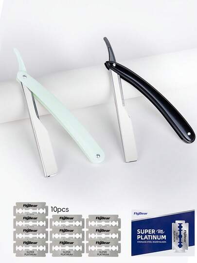 10개 전문가용 스트레이트 엣지 면도날 - 스테인리스 스틸 헤어컷 & 쉐이브 세트, 봄 미용 필수품, 아버지의 날, 부활절, 어머니의 날 완벽한 선물, 유럽 남성을 위한 필수 셀프 케어 제품