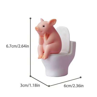 1 pieza Figura decorativa de cerdo lindo para el inodoro - Decoración adorable de alta calidad, decoración para el baño del hogar / Alivio del estrés en el escritorio de la oficina / Arreglo de la habitación de estudio / Regalo pensativo para amigos