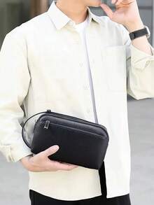 HOVI'S Túi xách công sở nam, cặp tài liệu da PU màu đen có khóa kéo phía trên, thiết kế thời trang với hai ngăn khóa kéo, túi công sở cao cấp, cặp đựng tài liệu nam cổ điển. - màu đen - Xem 2