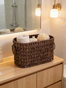 1 pièce Panier de rangement tressé en rotin, organisateur de boîte de mouchoirs, support de rangement de bureau, convient pour le rangement du désordre et des vêtements à la maison, panier de rangement tressé multifonctionnel pour diverses scènes, panier de rangement de luxe rétro fait main, panier à légumes, panier à fleurs - Voir 4