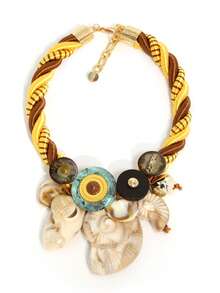 Women's Bohemian Style Faux Shell Exaggerated Necklace - Gold Braided Rope Choker Necklace, Perfect Accessory For Beach Vacation And Summer Outfits - Multicolor - View 8