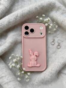 创意千鸟格兔子图案阶梯式穿孔手机壳，兼容苹果 11/11 Pro Max/12/12 Pro/12 Pro Max/13/13 Pro/13 Pro Max/14/14 Plus/16 Pro Max/17 Pro Max、三星 Galaxy S26 S25 S24 S23 S22 Ultra、14C、Moto G 系列、C55 - 粉色 - 查看 4