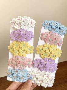 5 piezas/1 pieza Pasadores de pelo con flores bordadas, accesorios de pelo florales simples y prácticos para niñas - Multicolor - Ver 2