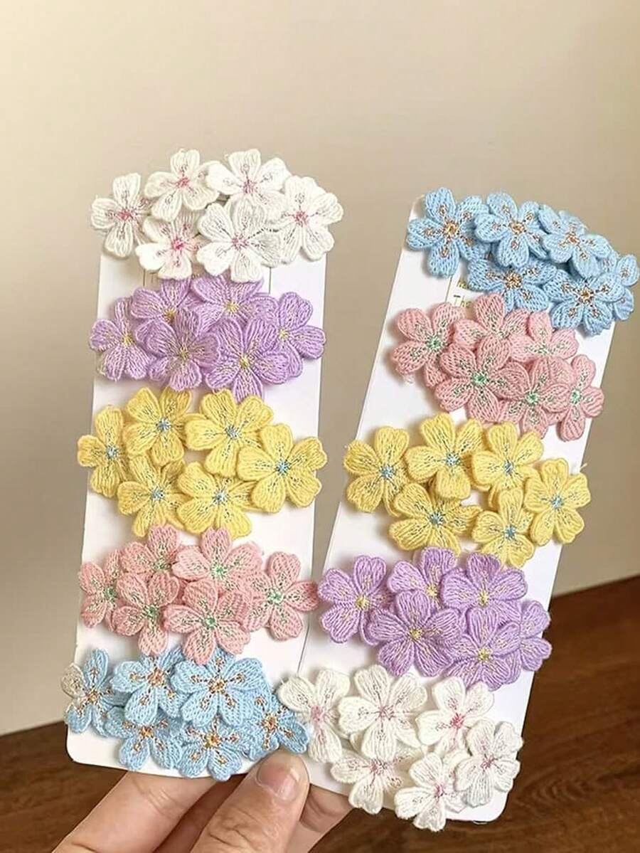 5 piezas/1 pieza Pasadores de pelo con flores bordadas, accesorios de pelo florales simples y prácticos para niñas