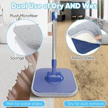 Spin Mop And Bucket With Wringer Set Floors, Collapsible Bucket With Handle And Flat Wall Mop With 5 Microfiber Pads - Màu xanh da trời - Xem 4