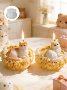 1pc Sitting Maine Coon Cat Silicone Candle Mold With Hair Details For Handmade Crafts, Home Decor, Ideal Female Gifts And Birthday Gift Silicone Mold - A - View 7