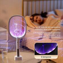 Repelente Eléctrico de Mosquitos 2 en 1, Lámpara Antimosquitos y Raqueta Matamoscas, Recargable por USB, Portátil para Eliminar Insectos, Ideal para Cocina, Jardín y Terraza. - Blanco - Ver 2