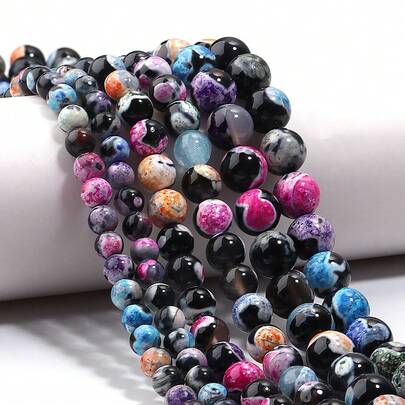1 String Colorful Agate Beads, 6/8/10mm Gemstone Beads For DIY Jewelry, Accessories, Bags And Clothing Decoration