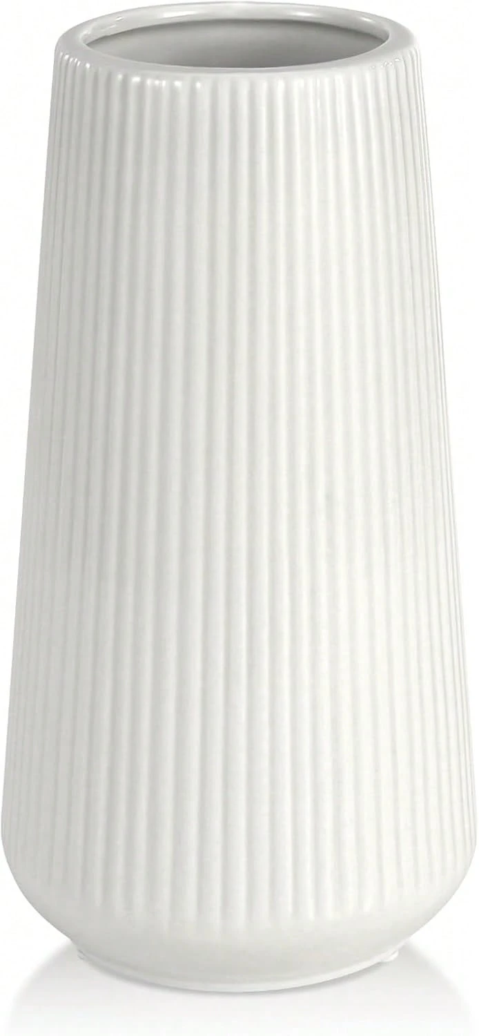 Vaso in ceramica, vaso, vaso in ceramica per fiori, vaso decorativo per decorazioni con erba fuligginosa, piccolo vaso moderno per la decorazione della casa, soggiorno, tavolo da pranzo, stile rustico, ufficio (bianco) - vaso bianco - Visualizzare 1