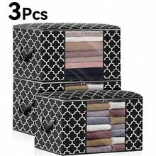 3-Pack Large-Capacity Clothing Storage Bags With Reinforced Handles And A Transparent Window. Foldable Storage Boxes Suitable For Down Comforters, Blankets, And Bedding. [Black] - Xem 11