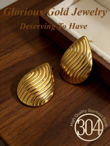 A Pair Of Sturdy 18k Gold-Plated Stainless Steel Drop Ear Studs. Women's Ear Jewelry. Lightweight And Non-Irritating. Stylish, Simple, And Elegant Design. Perfect For Everyday Casual Wear. An Ideal Gift For Moms/Female Friends/Wives. - Gold - View 3