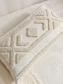 1pc Bohemian Style Beige Geometric Pattern Embroidered Throw Pillow Cover, Diamond Plush Cushion Cover, Suitable For Indoor Decor, All Season Pillow Sham, Pillow Insert Not Included - Beige - View 8