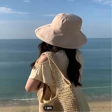 Mũ chống nắng ngoài trời mới dành cho nữ, mũ tai bèo mùa xuân/hè với vành rộng, thiết kế hai mặt. - A - Xem 4