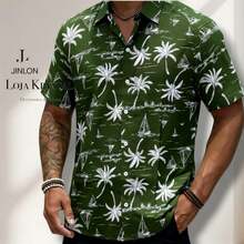 JL Men's Hawaiian Floral Beach Shirt, Short Sleeve, Button-Down, Spring And Summer - Floral 29-Verde - 查看 2