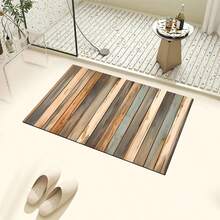 1pc Wood Mosaic Pattern Silica Gel Bathroom Doormat, Washable Non-Slip Durable Floor Rug - Wood Panel Splicing Pattern - View 4