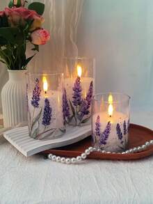 3支装薰衣草无焰蜡烛灯，带定时遥控器，紫色薰衣草LED电池供电真蜡闪烁柱形蜡烛，3件套逼真火焰，适用于家居、卧室、婚礼、订婚、圣诞节、万圣节、母亲节、礼品、公司聚会等场合。 - 薰衣草-暖光 - 查看 5
