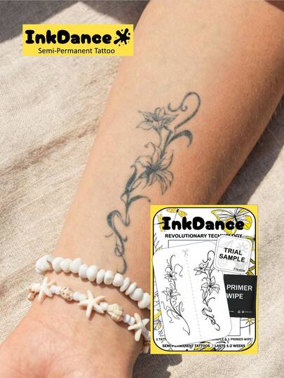 1 Kit "Lily" Nuevo tatuaje de tecnología, tatuaje temporal, semi-permanente, tatuaje falso, resistente al agua y de larga duración, diseño realista, fórmula a base de plantas, regalo de festival de arte corporal X225