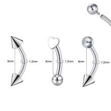 耳骨穿孔饰品 16G 内螺纹眉环 3件套 垂直唇环 唇环套装 316L 医用钢弯杆耳骨耳环 - Silvery - 查看 16