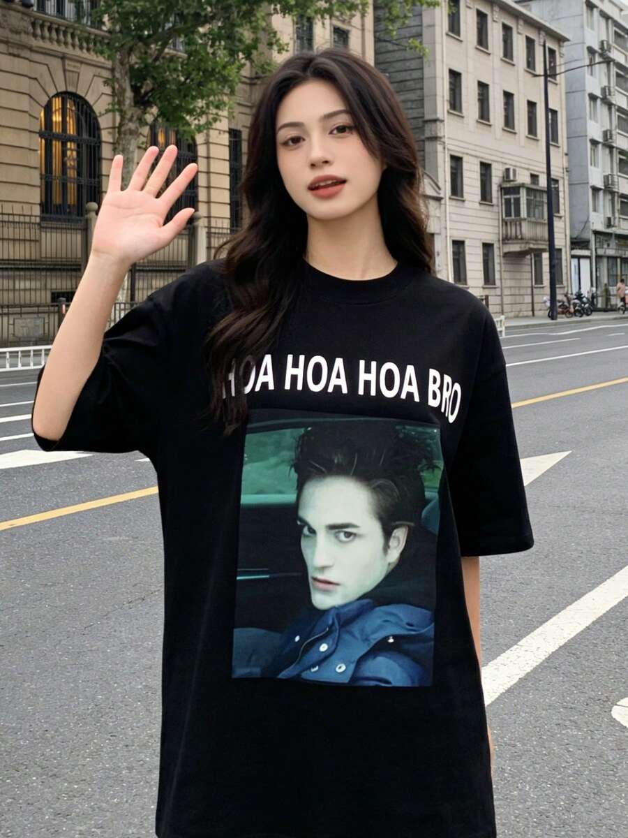 Local -50 3D English Colorful Text Fun And Y Uni Bieber Casual Round Neck Short-Sved T-Shirt-Can Be Given As Gifts To Fa - 黑色 - 查看 1