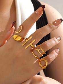 Bộ 4 chiếc nhẫn hình bầu dục tối giản sang trọng bằng thép không gỉ mạ vàng 18K, thiết kế hình giọt nước, thích hợp cho nữ giới đeo hàng ngày, ăn tối, hẹn hò, du lịch, là món quà trang sức đơn giản nhưng thanh lịch. - Nhiều màu - Xem 6