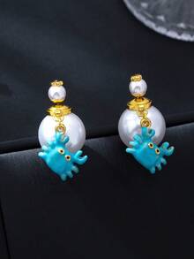 1 Đôi bông tai hình trái tim và ngôi sao bất đối xứng mạ vàng 18K bằng đồng đính đá Cubic Zirconia, bông tai ngọc trai giả thanh lịch, quà tặng cho phụ nữ, Ngày của Mẹ, Giáng sinh - Màu Hồng Tươi - Xem 17