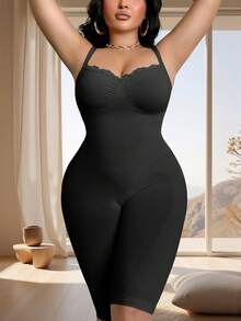 1件装加大码无缝塑身衣，收腰收腹，提臀，露背设计，高弹力，休闲日常连体衣 - 黑色 - 查看 5