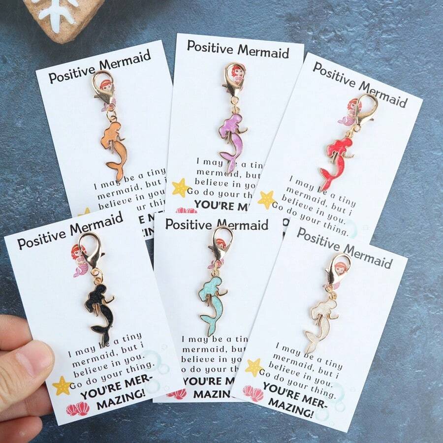 1 Stück/6 Stücke bezaubernder Meerjungfrau Schlüsselanhänger Set, inklusive inspirierender Meerjungfrau Grußkarten. Du bist großartig. Ideal als Ozean-Themen Geschenk, süßer Taschenanhänger, verspieltes Geschenk, dekorativer Anhänger, Taschenbegleiter, Geburtstag, Party, Feiertag, Neuheit Schlüsselanhänger. - Verschiedenfarbig - Übersicht 1
