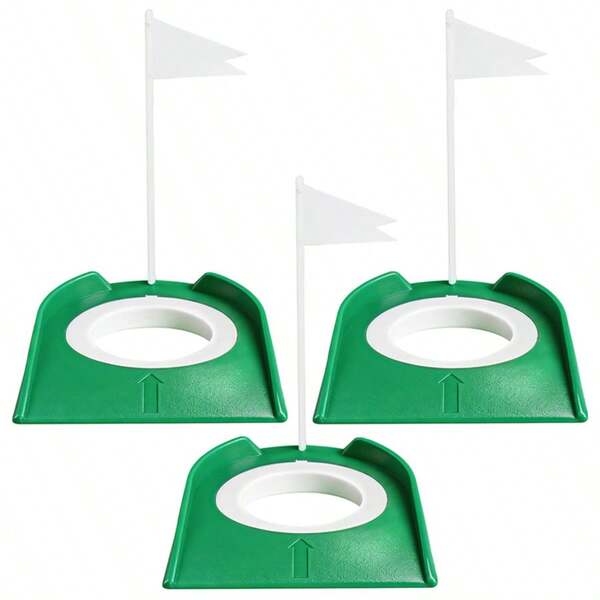  FINGER TEN Tazas de golf con banderas, paquete de 3, portátiles y duraderas con agujeros de práctica regulados en todas las direcciones, accesorio esencial para mejorar las habilidades de putt