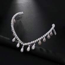 1pc Silver Elegant Fashion Baroque Bridal Headband, V-Shaped Pearl Hair Hoop, High-End Jewelry Accessory - Silver - View 3
