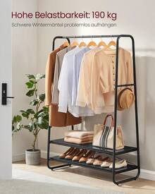 VASAGLE Kleiderständer, Garderobenständer, Garderobe, 2 Ablagen, 6 Haken in S-Form, Stahlgestell, 45 x 138 x 160, für Schlafzimmer, Flur, Eingangsbereich, naturbeige-mattweiß RGR119W09 WIRH - Ebenholzschwarz + Mattschwarz - Übersicht 3