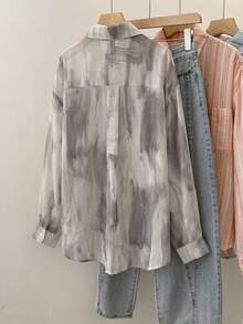 YUXIN 女士春夏甜美扎染防晒衬衫，翻领长袖，日常外出/度假，宽松透气轻便衬衫式上衣 - 淺灰色 - 查看 4