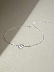 1pc S925 Sterling Silver Four-Leaf Clover Anklet, Minimalist Beach Barefoot Chain, Best Gift For Mother, Girlfriend And Sister - Anklet - View 7