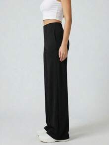 Black Soft High Waist Wide Leg Knit Pants - Black - View 4