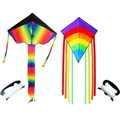 Large Rainbow Kite For Kid Adults Outdoor Fun Easy To Fly With 100M Line String
