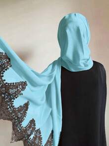 1pc Romantic Lace Trim Chiffon Muslim Hijab Scarf For Abaya - Multicolor - View 8