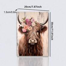 1 Pièce D'illustration Vintage De Vache Des Highlands Avec Impression Sur Toile Sans Cadre, Imperméable, Tête De Vache De Style Rustique Portant Des Fleurs, Art Mural De Salon, Décoration De Chambre À Coucher - Multicolore - Voir 13