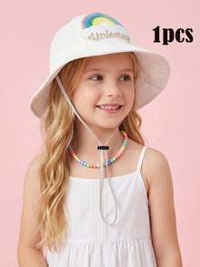 1pc Girls Fisherman Bucket Hat, Cute & Sweet For Summer, Sequin Rainbow White Sun Hat, Lightweight Spring Autumn Hat - 1PC - View 5