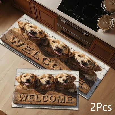 Thảm in hình chó Golden Retriever 2D, mềm mại và bền chắc, thích hợp cho lối vào, hiên nhà, sử dụng trong nhà - Thảm có thể giặt được, phù hợp cho phòng khách, phòng tắm, phòng ngủ, phòng chơi game, phòng giặt, trang trí ký túc xá.