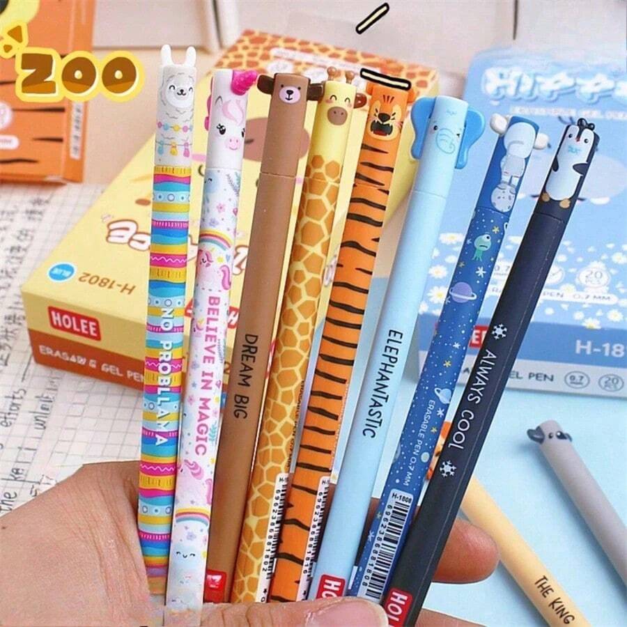 8 piezas Bolígrafos de punta de bola con forma de animal borrables de 0.7 mm con recambios, adecuados para estudiantes, útiles de aprendizaje, regalos de cumpleaños, escritura o dibujo, borrables - formas de animales - Ver 1