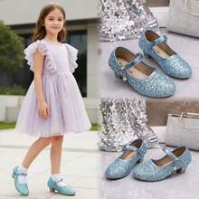 1 Đôi Giày Cao Gót Lấp Lánh Thời Trang Cho Bé Gái, Giày Biểu Diễn Khiêu Vũ Mũi Tròn Đế Bằng, Giày Công Chúa, Hàng Mới Về - Màu xanh lam - Xem 10