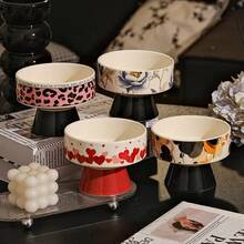 [Phong cách Bohemian cao cấp] Đĩa đựng trái cây bằng gốm có chân đế, bát đựng đồ ăn nhẹ, tráng miệng đa năng, trang trí bàn trà phòng khách, vật dụng cần thiết cho trà chiều và lưu trữ. - Họa tiết da báo màu hồng - Xem 1