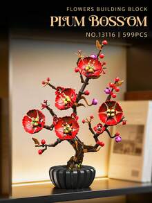 新款永生花中国梅、兰花、竹子、菊花盆栽积木玩具，花束桌面装饰，送给她的生日礼物 - 彩色 - 查看 10