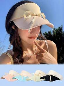 Mũ chống nắng nữ thắt nơ, vành rộng, chất liệu lụa băng, thoáng khí, chống nắng, bảo vệ da khỏi ánh nắng mặt trời. - Mũ chống nắng bằng lụa băng, vành mũ thoáng khí - Xem 2
