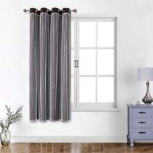 1 buah Tirai Motif Bintang, Cocok untuk Ruang Tamu & Kamar Tidur, Tirai Anti Cahaya, Dekorasi Liburan, Tirai Gaya Putri yang Lucu & Unik - Coffee Brown - View 12
