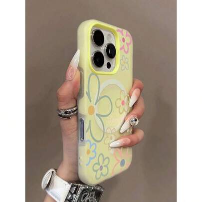 1pc Spring Flower Pattern Jelly 2-In-1 Magnetic Phone Case, Couples Phone Case For Valentine's Day, Compatible With IPhone 17 Pro Max/16 Pro Max/15 Pro Max/13/15/16/17 Pro/14/11, Fashionable Flower Pattern Jelly 2-In-1 Magnetic Phone Protective Case
