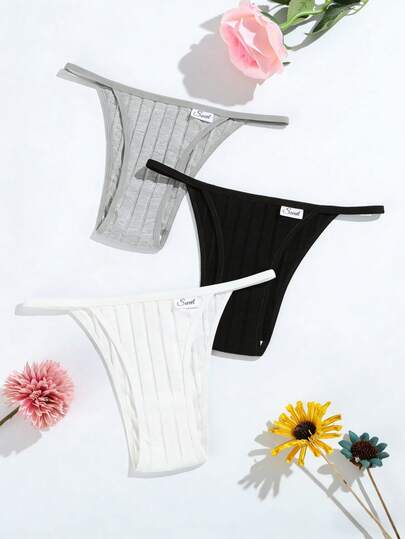 3pcs Women's Solid Color Thin Waist Belt Casual Comfortable Panties, Women's Thong Underwear